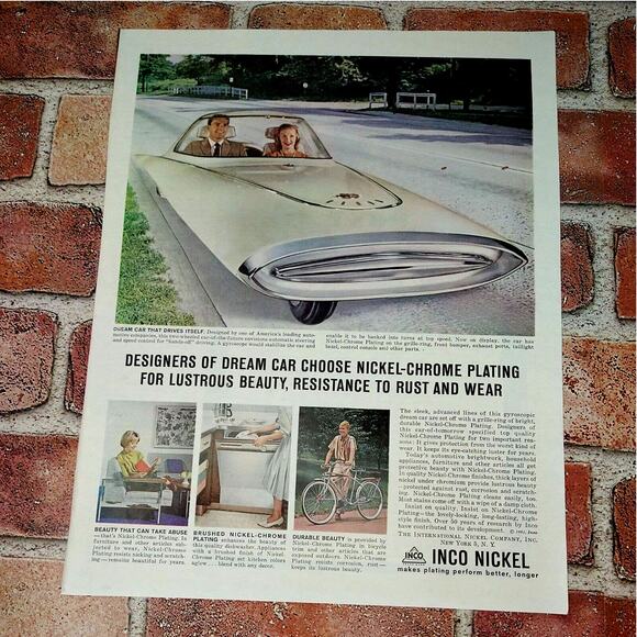 Inco Nickel Chrome Plating - Retro Futuristic MCM‎ Dream Car - Vtg 1961 PRINT AD - Picture 1 of 10